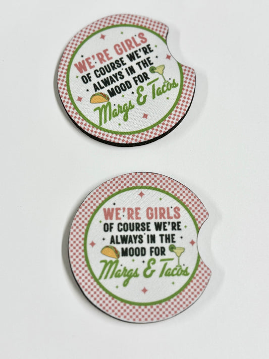 "Margs and Tacos" Car Coaster Set