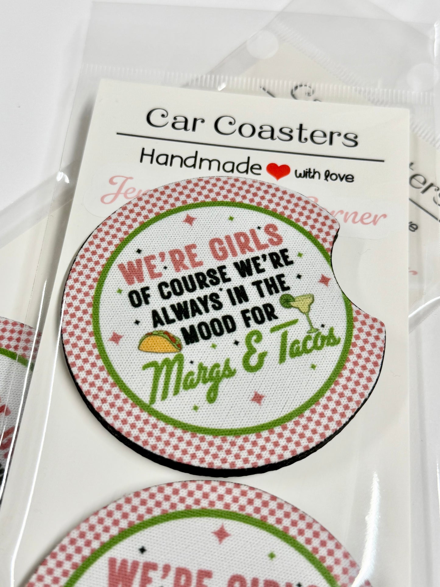 "Margs and Tacos" Car Coaster Set