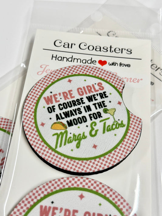 "Margs and Tacos" Car Coaster Set