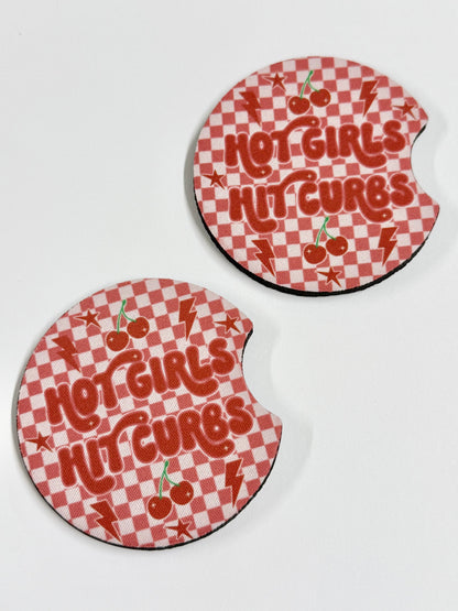 "Hot Girls Hit Curbs" Car Coaster Set