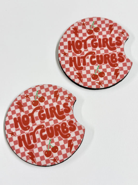 "Hot Girls Hit Curbs" Car Coaster Set
