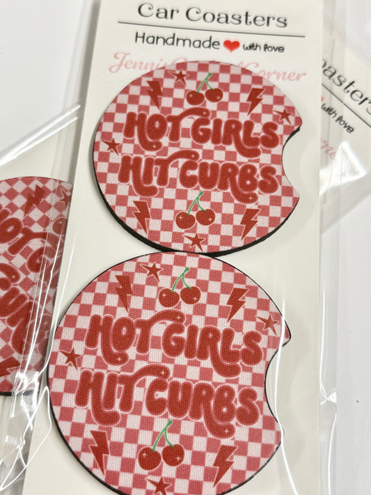 "Hot Girls Hit Curbs" Car Coaster Set