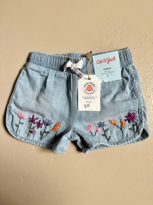 Floral Embroidered Denim Short 3T