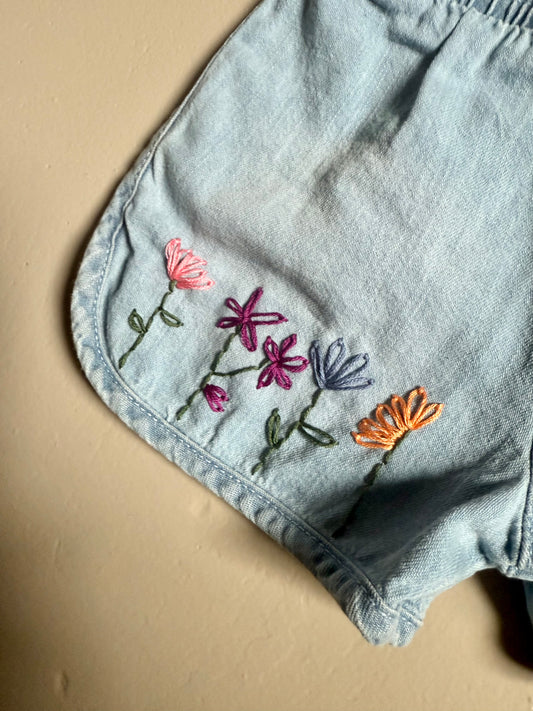 Floral Embroidered Denim Short 3T