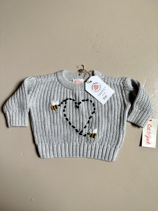 Newborn Embroidered Sweater Bee Love
