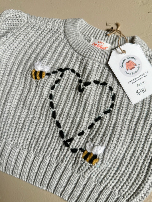 Newborn Embroidered Sweater Bee Love