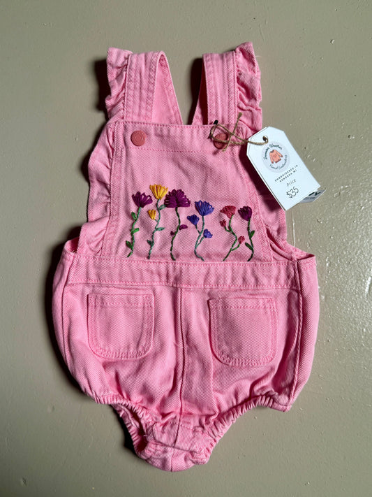 Pink Floral Embroidered Denim Jumper 18-24 Months
