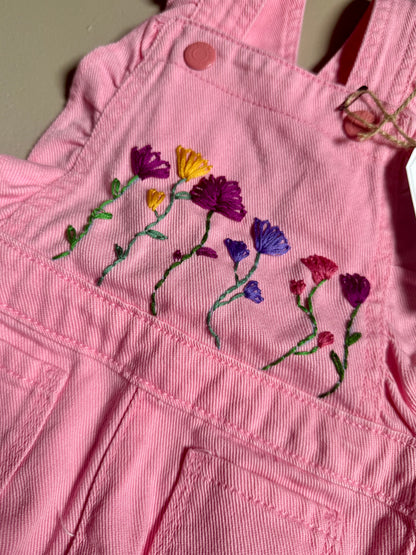 033 - Pink Floral Embroidered Denim Jumper 18-24 Months