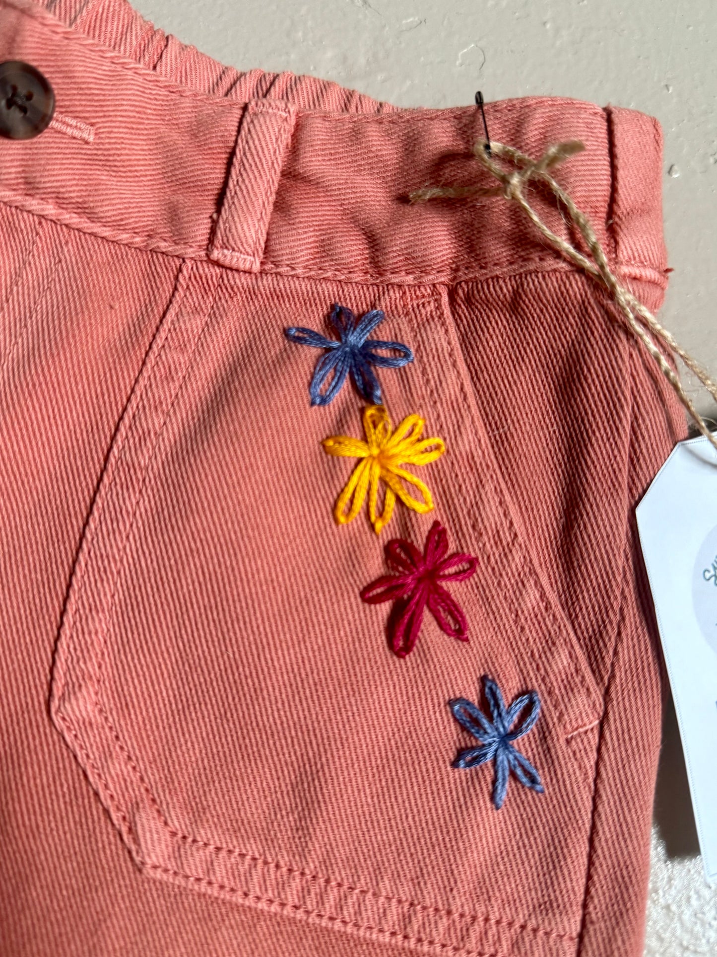 033 - Coral Floral Embroidered Denim Shorts 5T