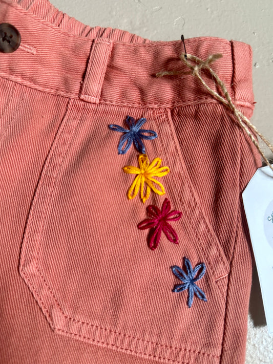 Coral Floral Embroidered Denim Shorts 5T