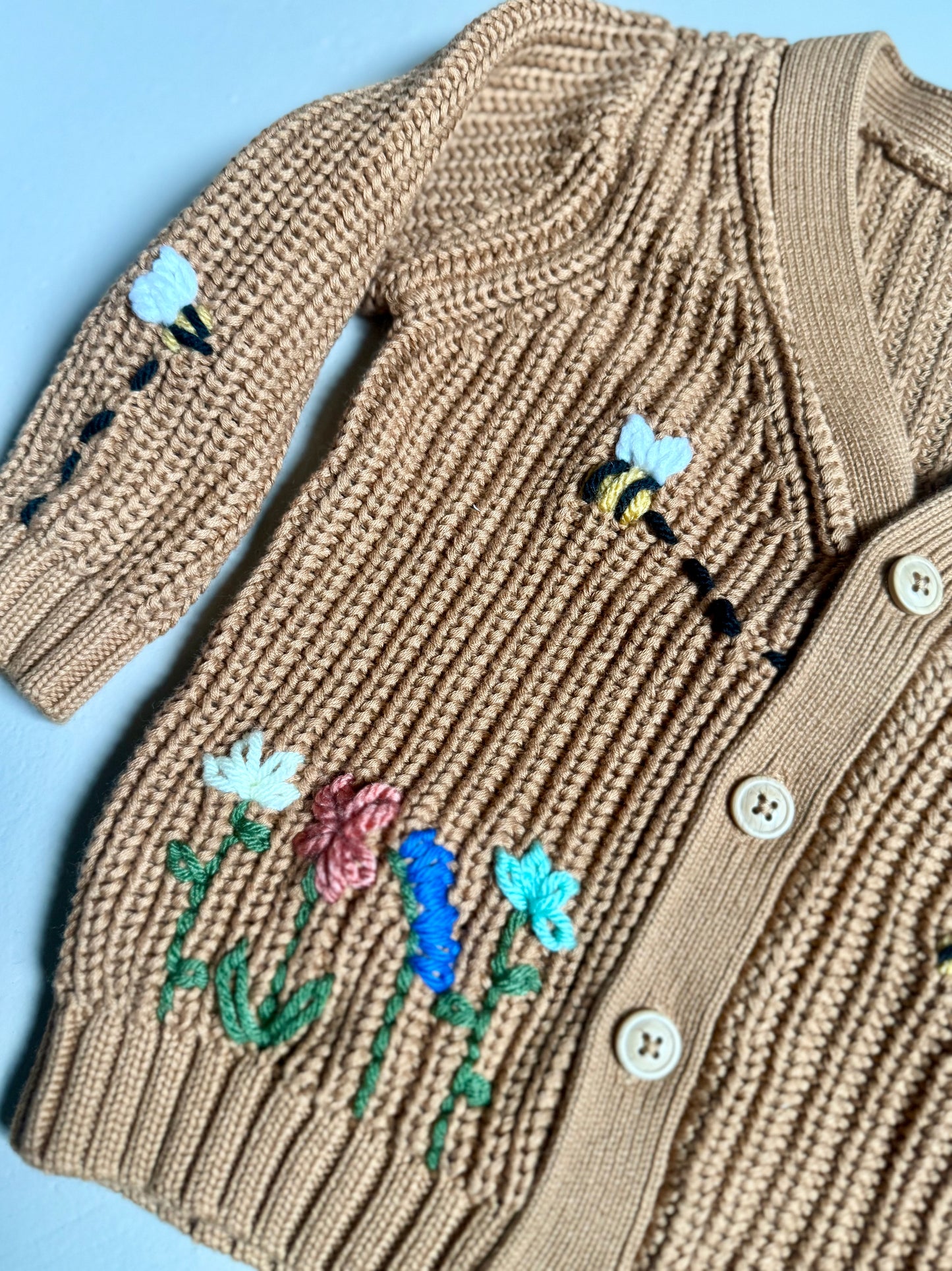 033 - Brown Floral Bee Embroidered Cardigan 18 Months