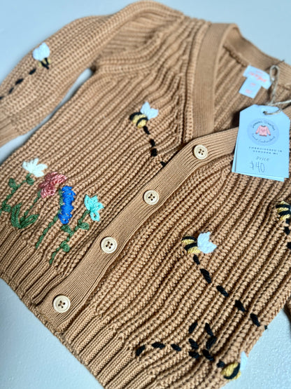 033 - Brown Floral Bee Embroidered Cardigan 18 Months