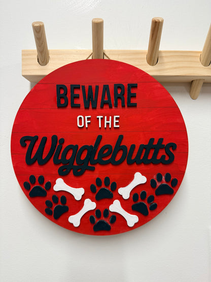 Beware of the Wigglebutts Dog Round Door Sign | Creative Table Project