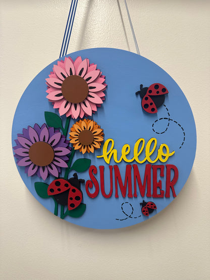 Hello Summer Sunflower Ladybug Round Sign | Creative Table Project