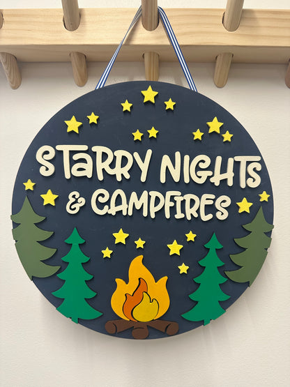 Starry Night and Campfires Round Sign | Creative Table Project
