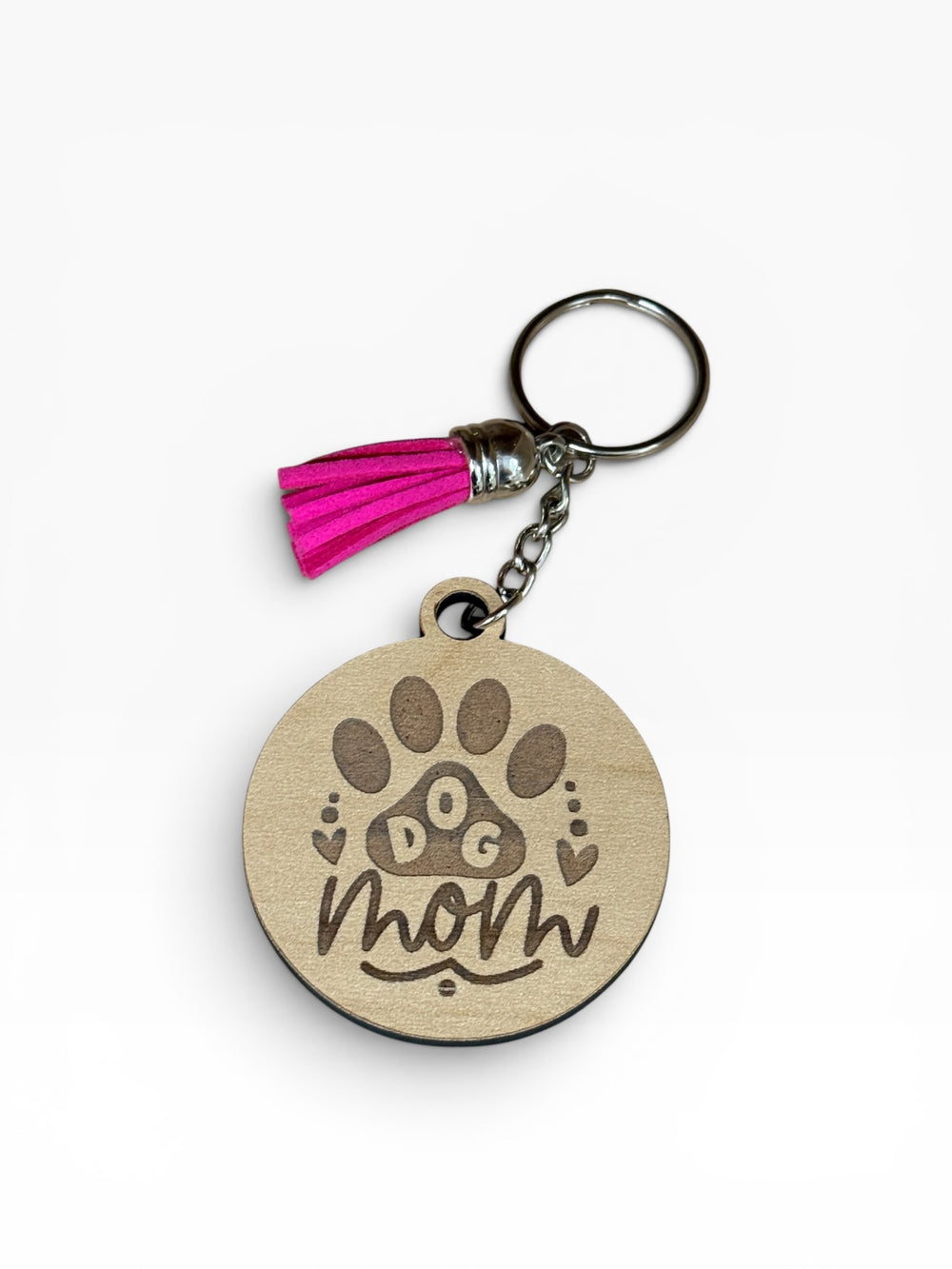 Dog Mom Wooden Keychain with Tassel