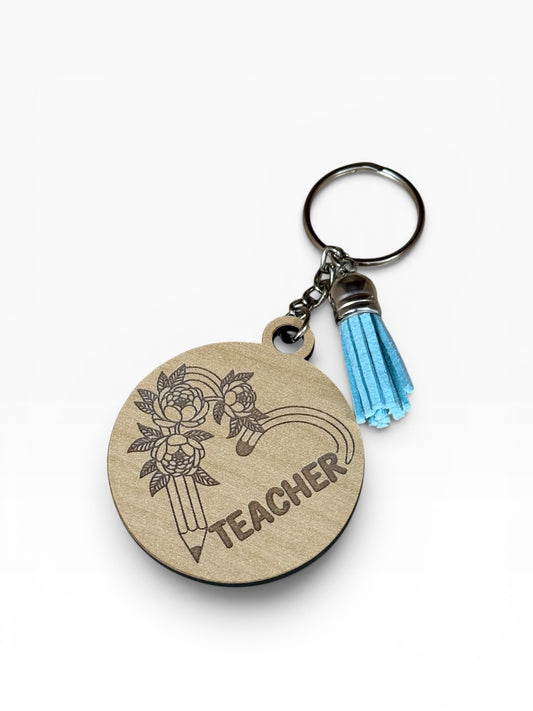 Teacher Wooden Keychain with Tassel