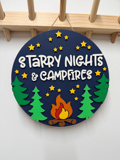 Starry Night and Campfires Round Sign | Creative Table Project