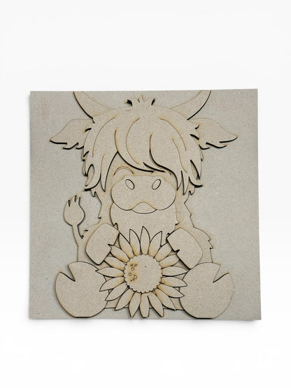 Layered Sunflower Highland Cow Sign Creative Kit