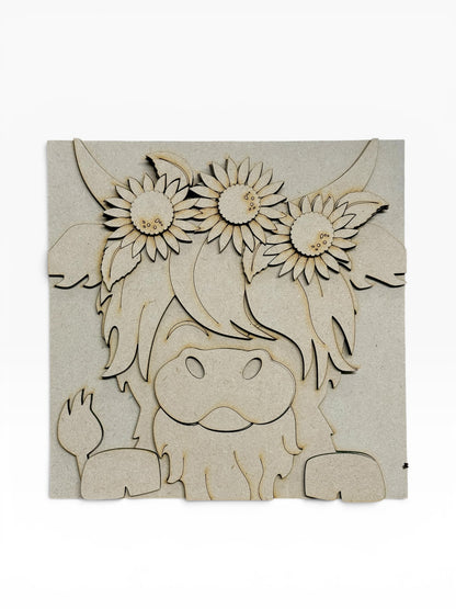 Layered Sunflower Flower Crown Highland Cow Sign Creative Kit
