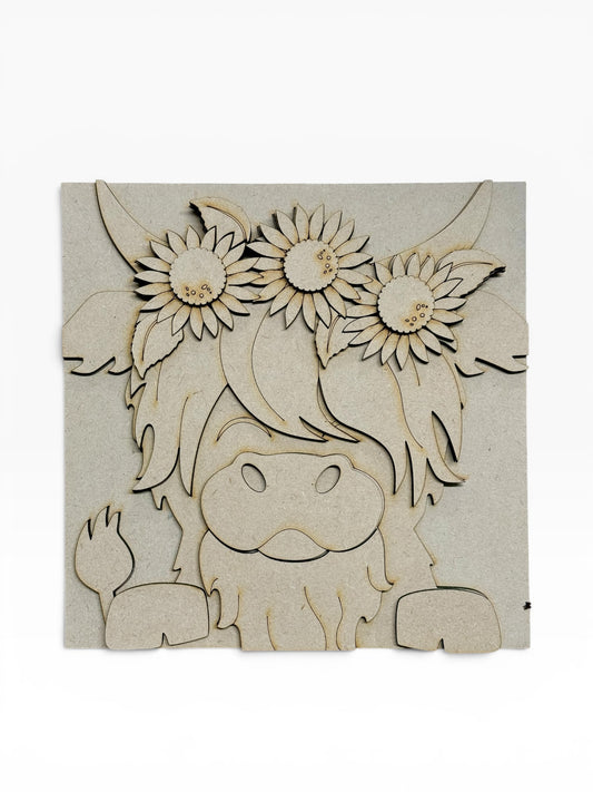Layered Sunflower Flower Crown Highland Cow Sign Creative Kit