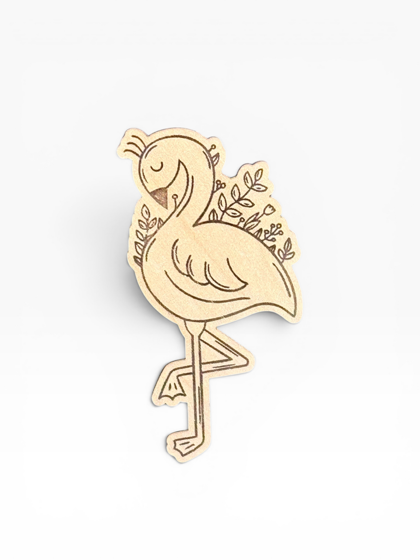 Floral Flamingo Wooden Magnet