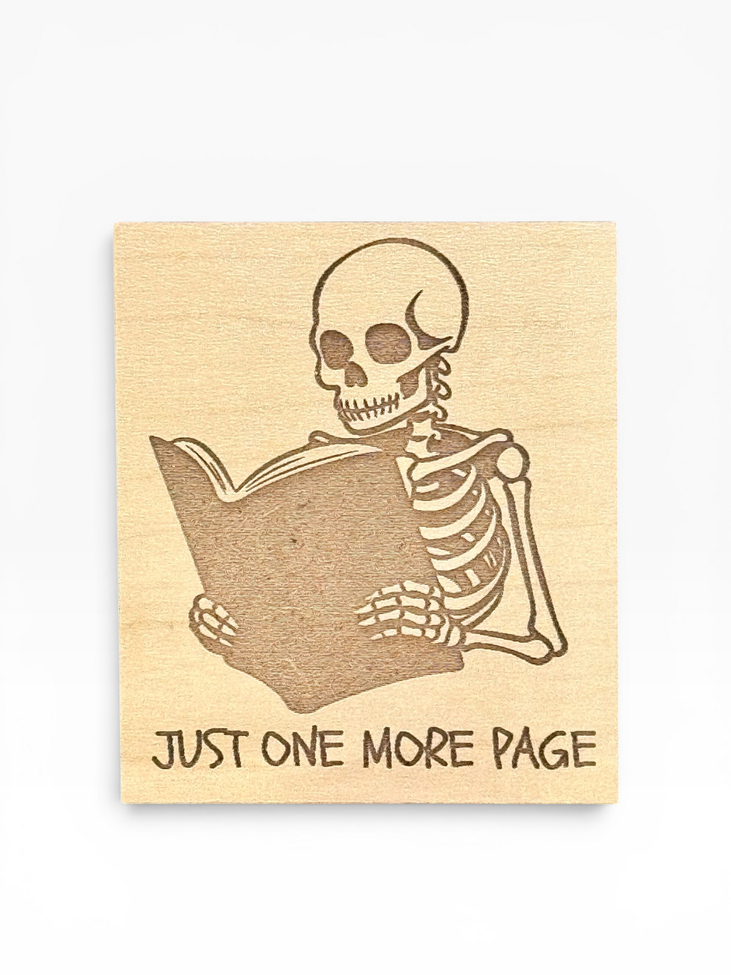Just One More Page Skeleton Reading Wooden Magnet