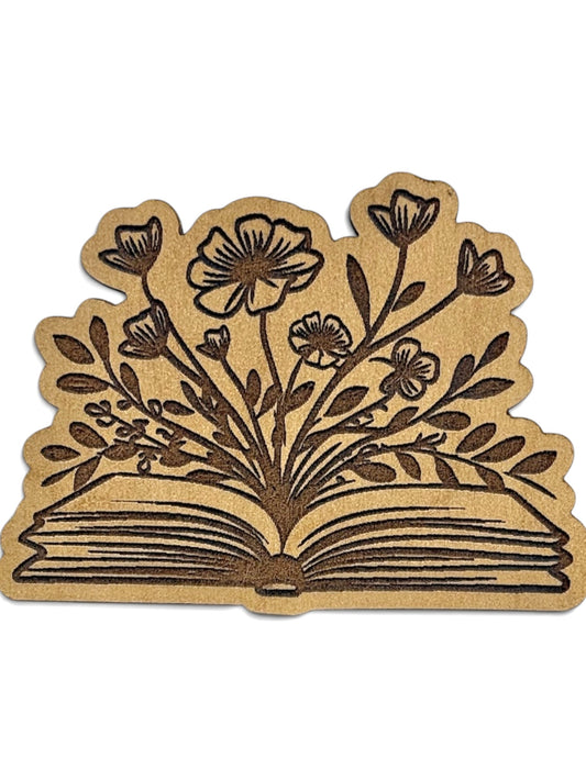 Floral Book Wooden Magnet