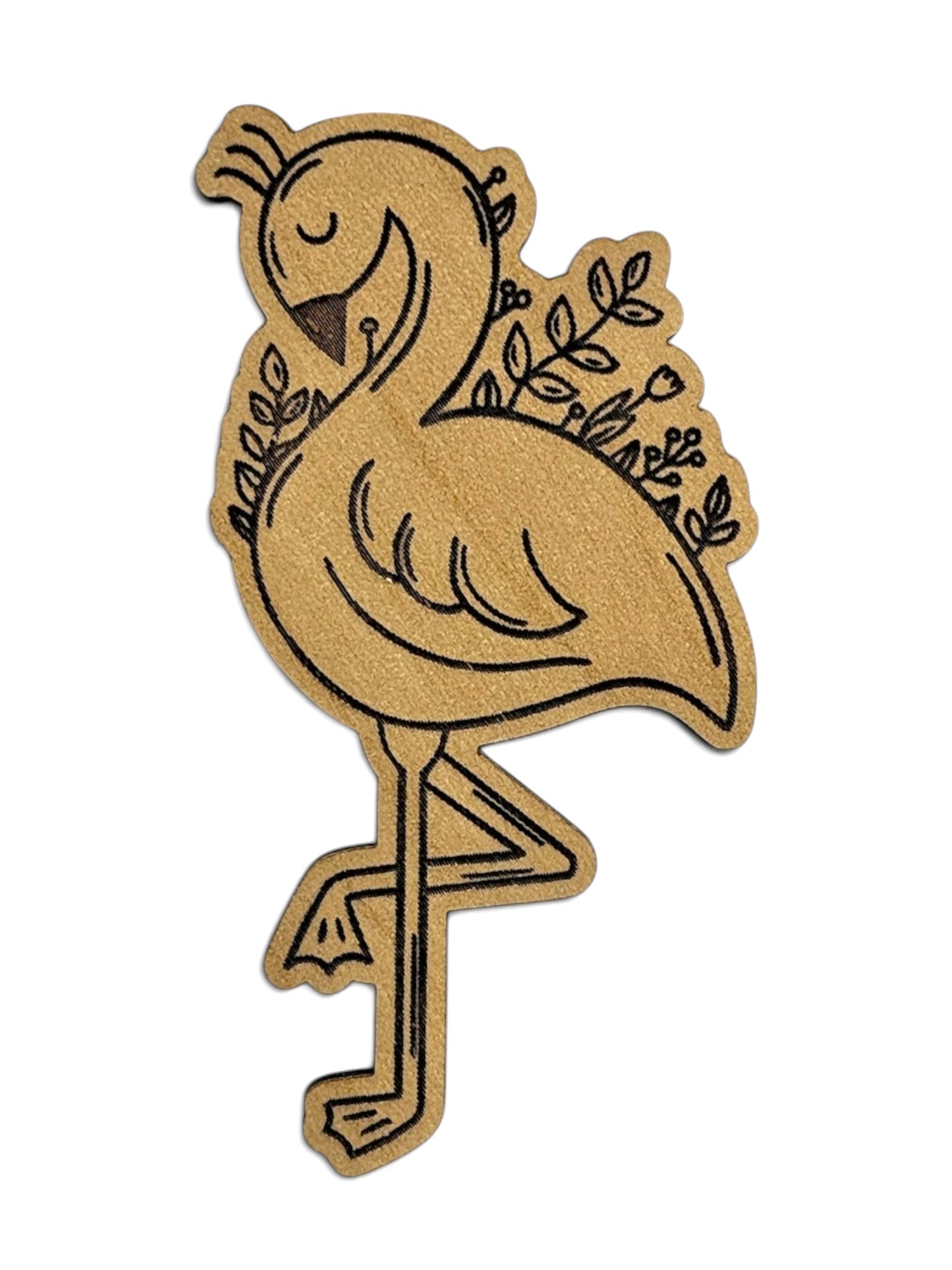 Floral Flamingo Wooden Magnet