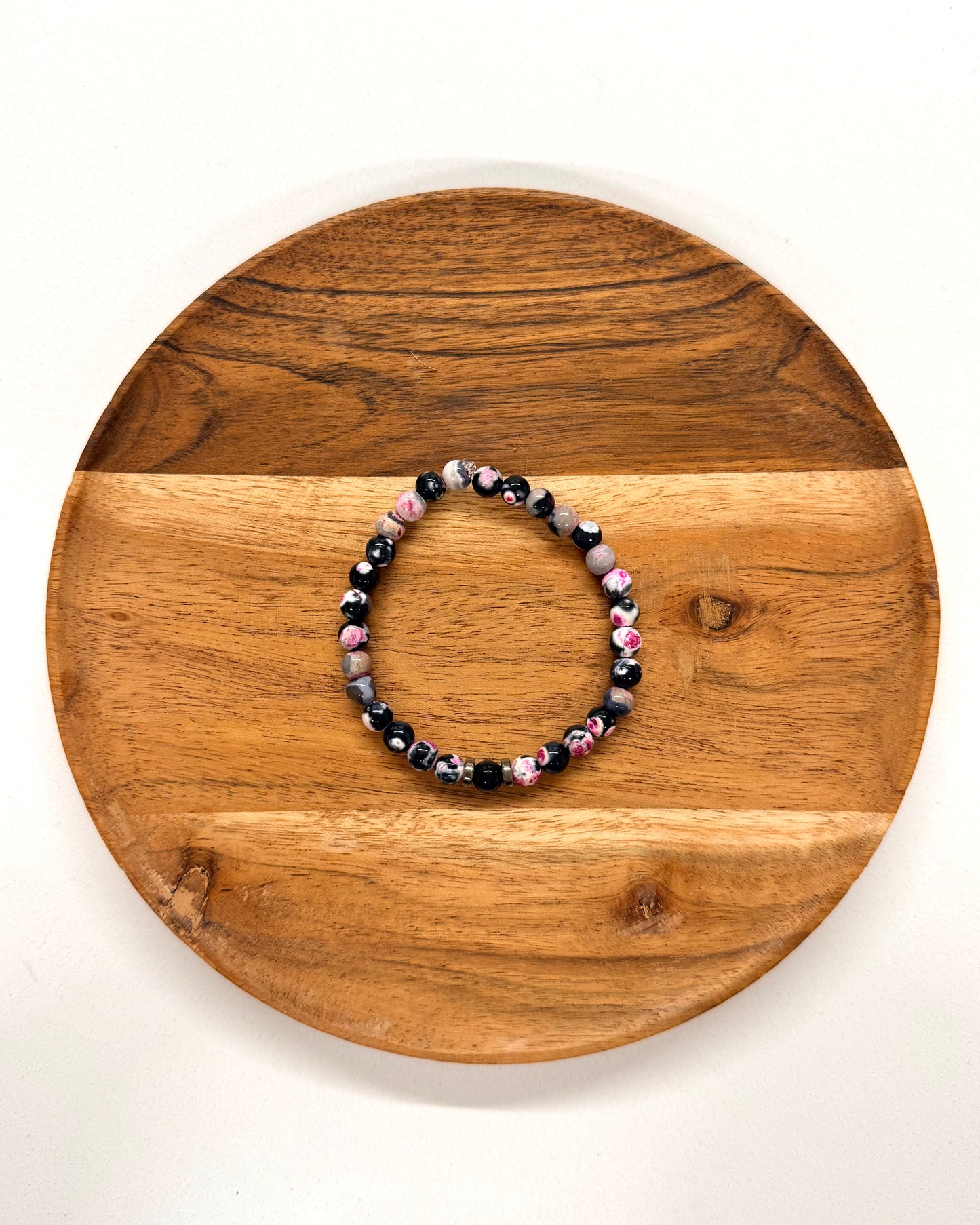 022 - Black Gray Purple Pink and White Marble Beaded Bracelet