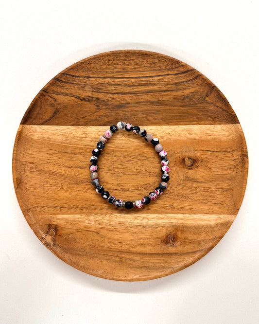022 - Black Gray Purple Pink and White Marble Beaded Bracelet