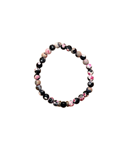 022 - Black Gray Purple Pink and White Marble Beaded Bracelet