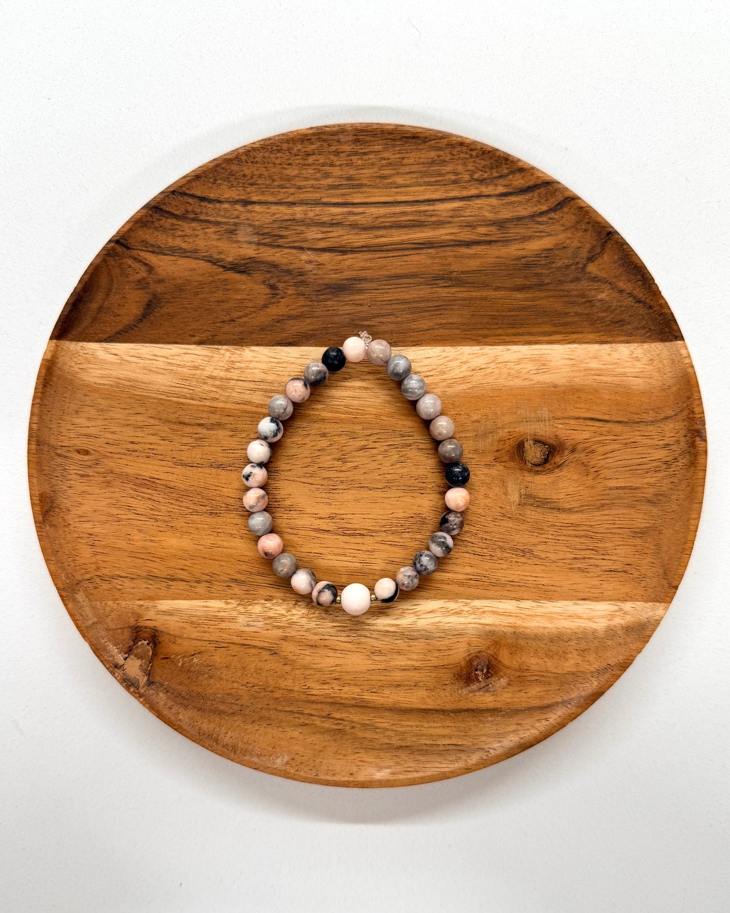 022 - Pink White Gray Beaded Bracelet