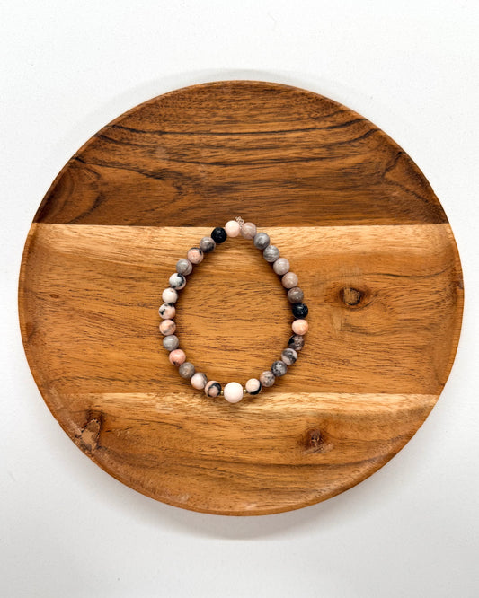 022 - Pink White Gray Beaded Bracelet