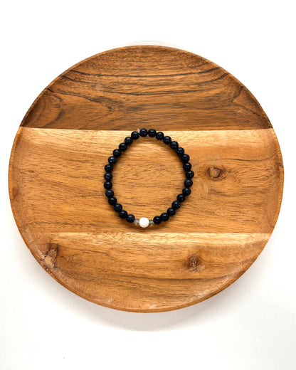 022 - Sparkly Black Beaded Bracelet with White Accent