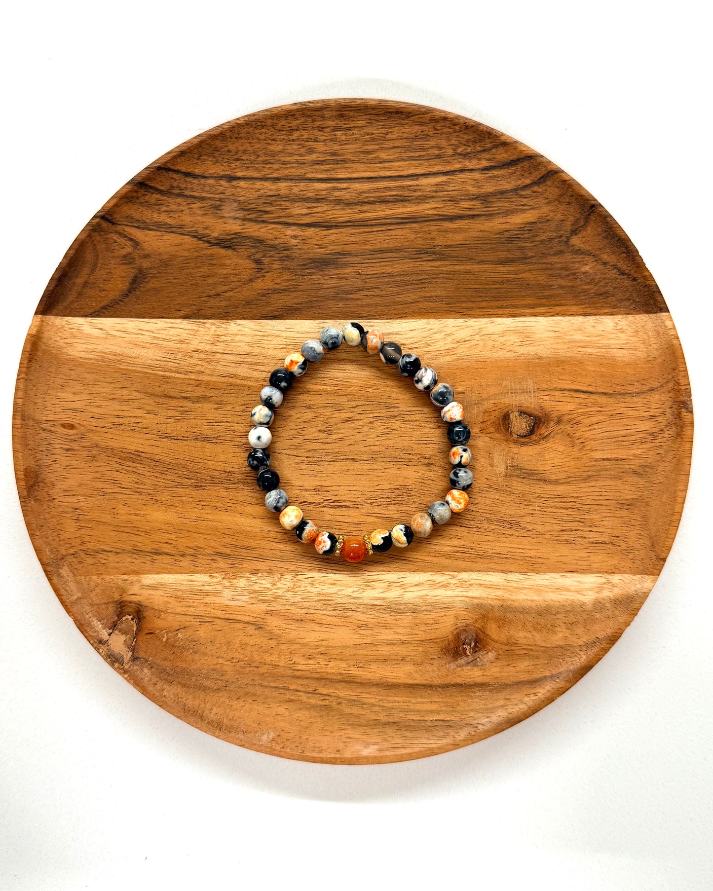 022 - Black Blue White Orange Beaded Bracelet