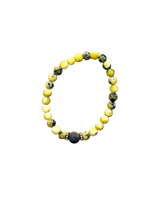 022 - Yellow White Gray Beaded Bracelet