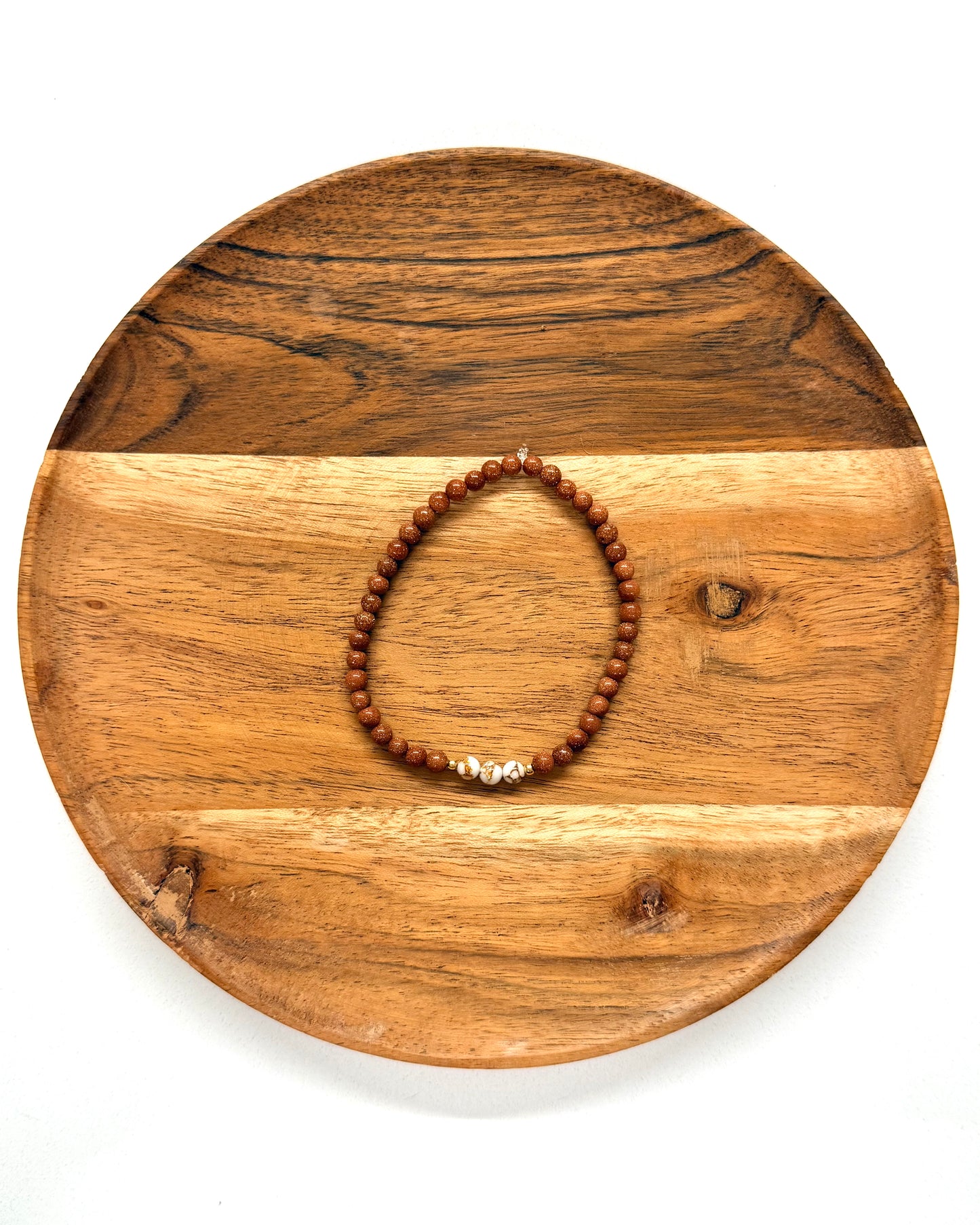 022 - Sparkly Brown and White Stone Bead Bracelet