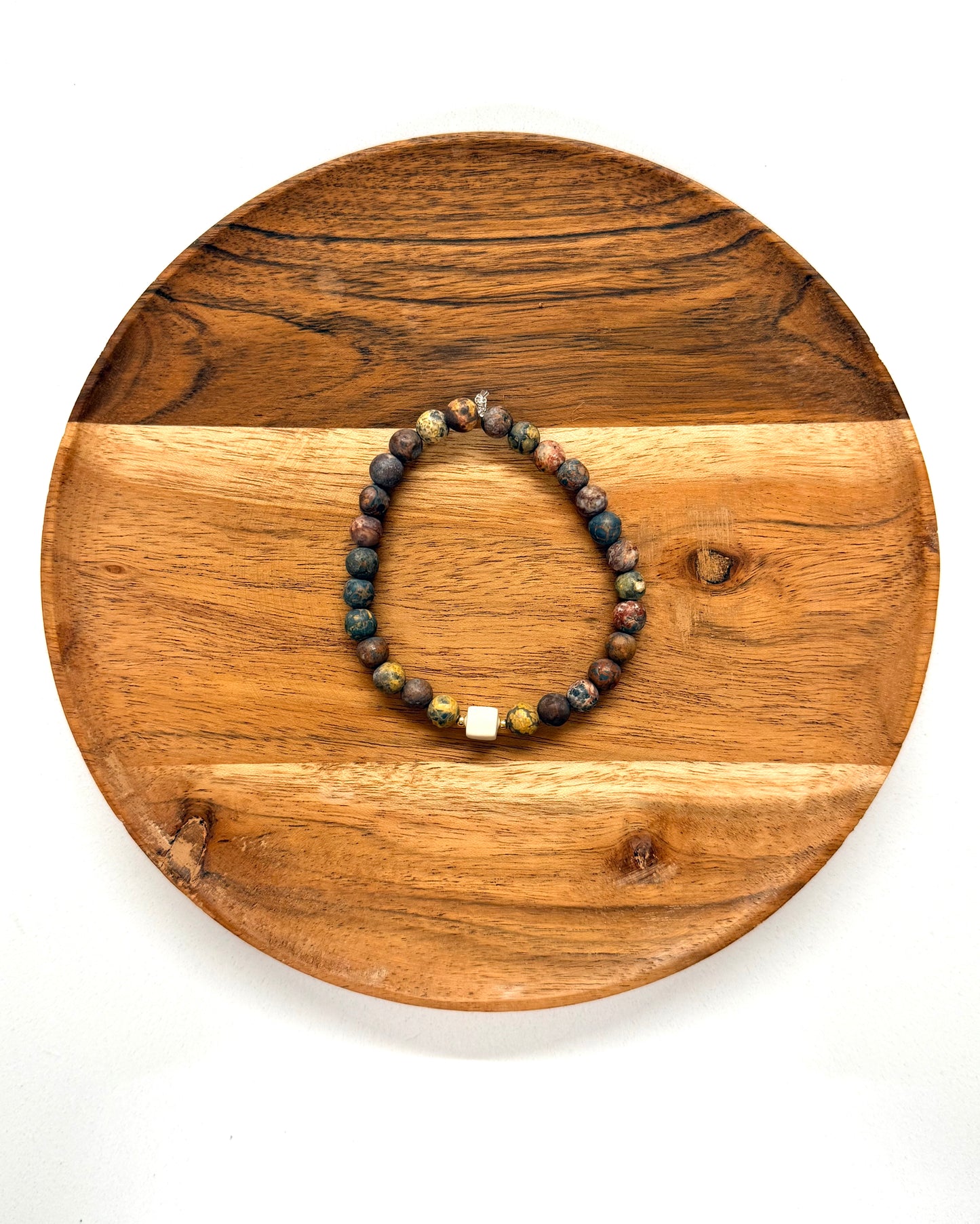 022 - Multicolor Beaded Bracelet with Cube Stone Accent