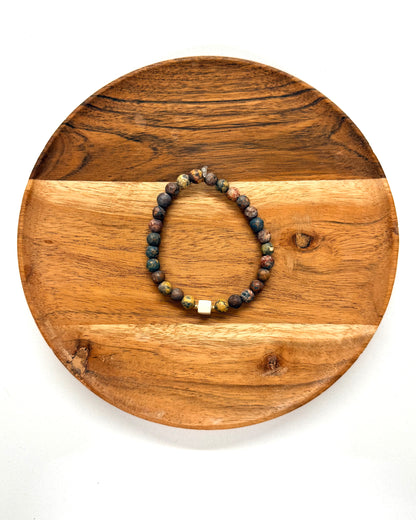 022 - Multicolor Beaded Bracelet with Cube Stone Accent