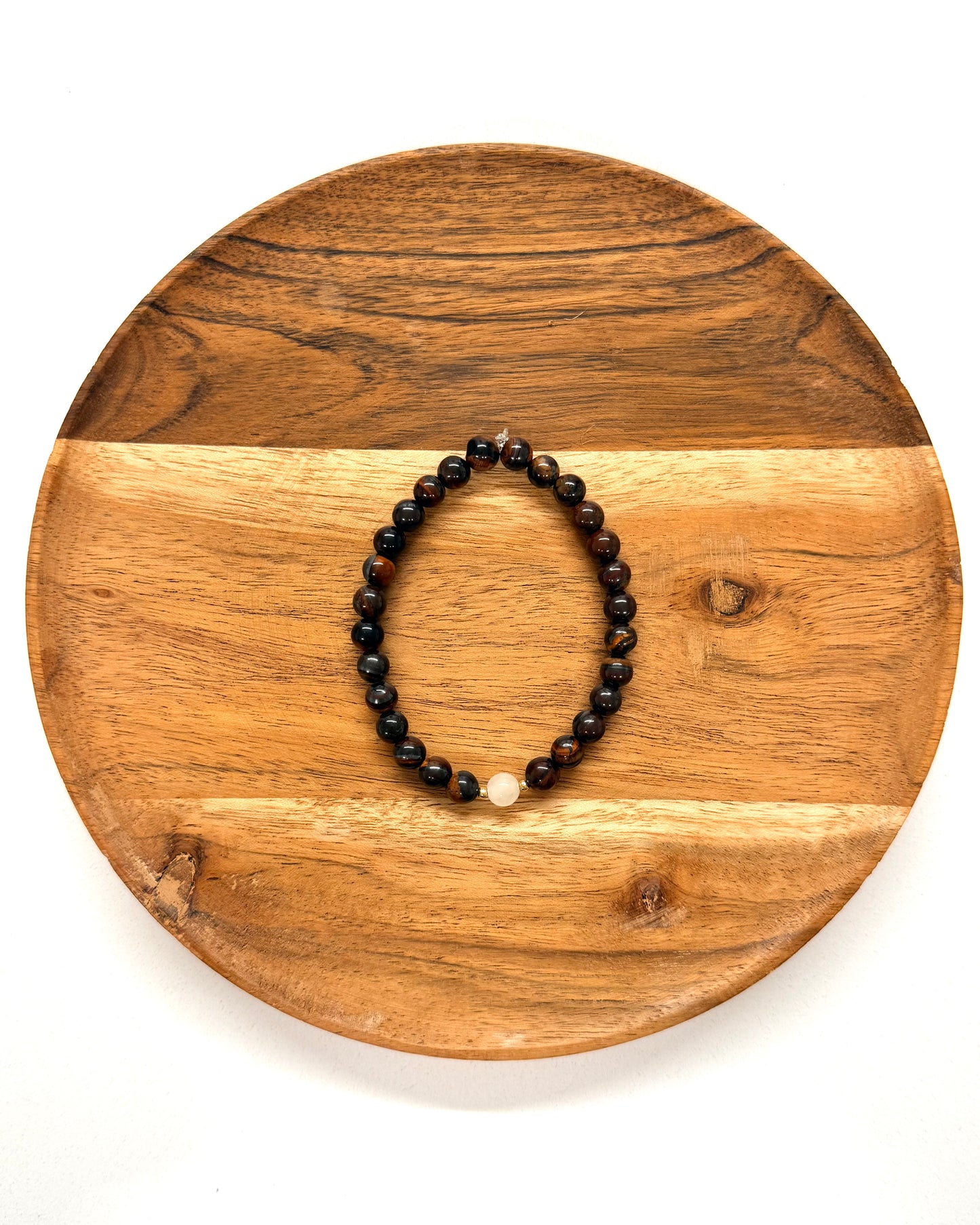 022 - Dark Brown Beaded Bracelet with White Accent