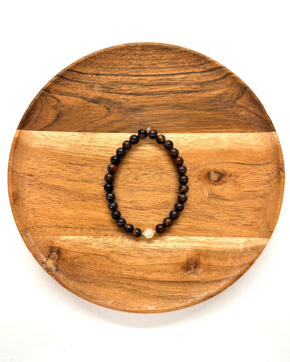 022 - Dark Brown Beaded Bracelet with White Accent