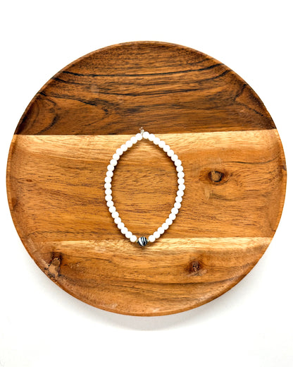 022 - White Seed Bead Bracelet with Zebra Accent