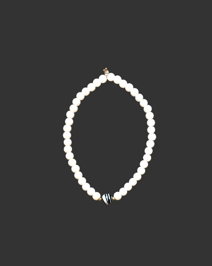 022 - White Seed Bead Bracelet with Zebra Accent