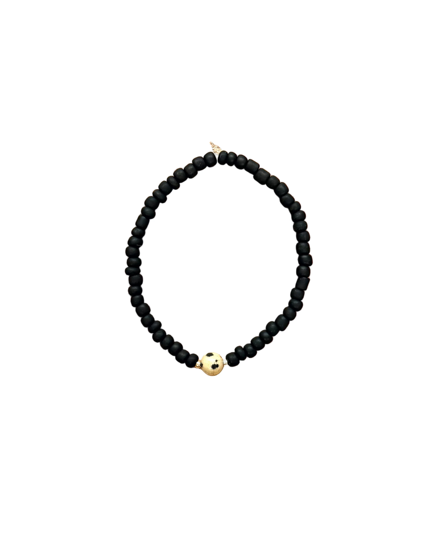 022 - Black Seed Bead Bracelet with Dalmation Stone Accent