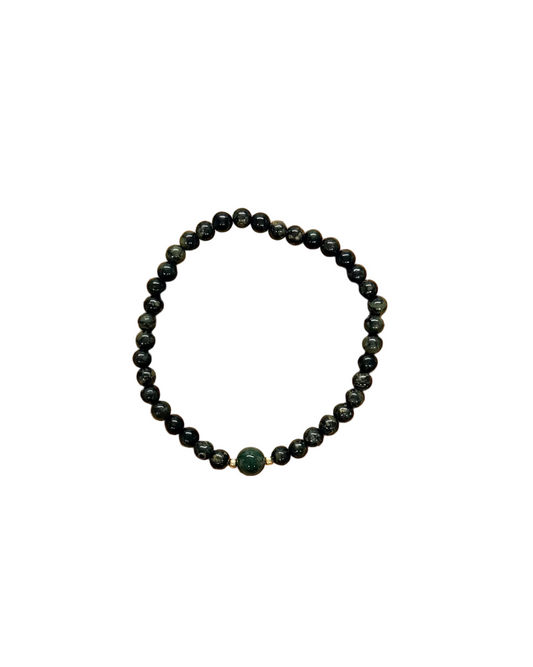 022 - Dark Green Gray Marbled Stone Bead Bracelet
