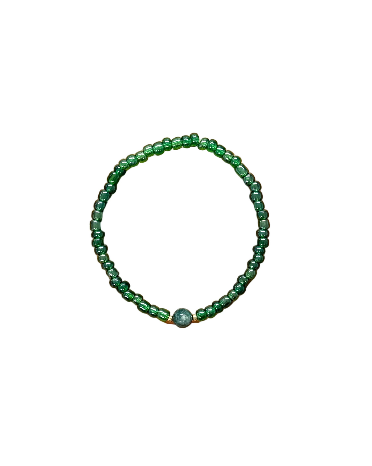 022 - Green Seed Bead Bracelet with Marble Accent