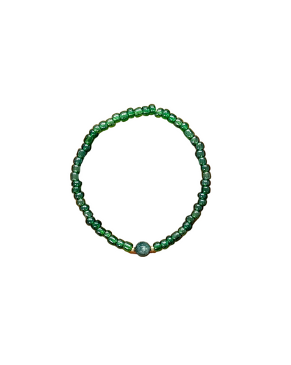 022 - Green Seed Bead Bracelet with Marble Accent