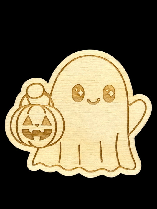Trick or Treat Ghost Wood Magnet
