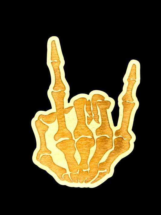 Rock On Skeleton Hand Wood Magnet